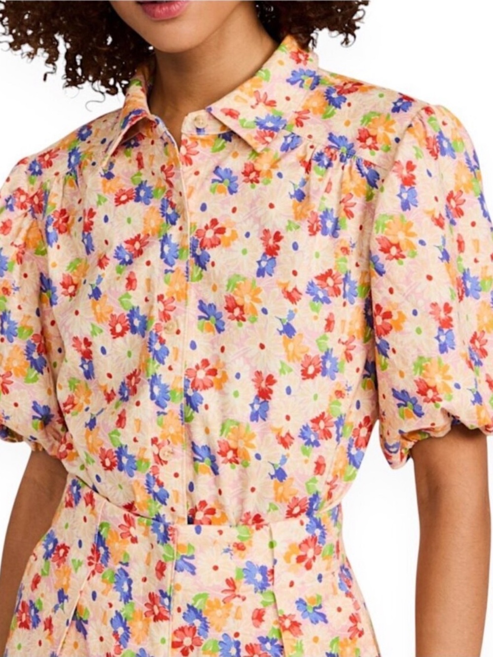 Something Navy Pink Floral Ruffle Statement Blouse 100% Cotton Size S NWT